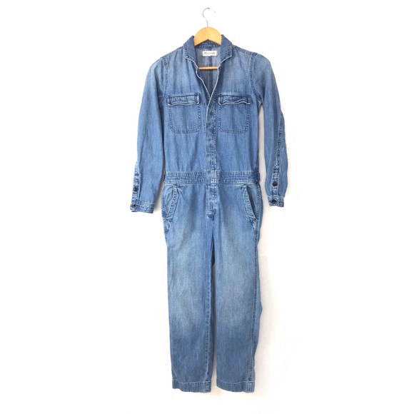 Madewell Coverall Jumpsuit Denim Riveter Cropped - Picture 2 of 8